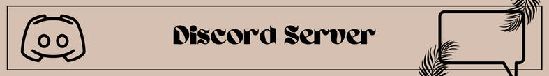 Image with text: "Discord Server". On the left of text is a discord graphic, the image on the right is a chat bubble surrounded by palm leaves.
